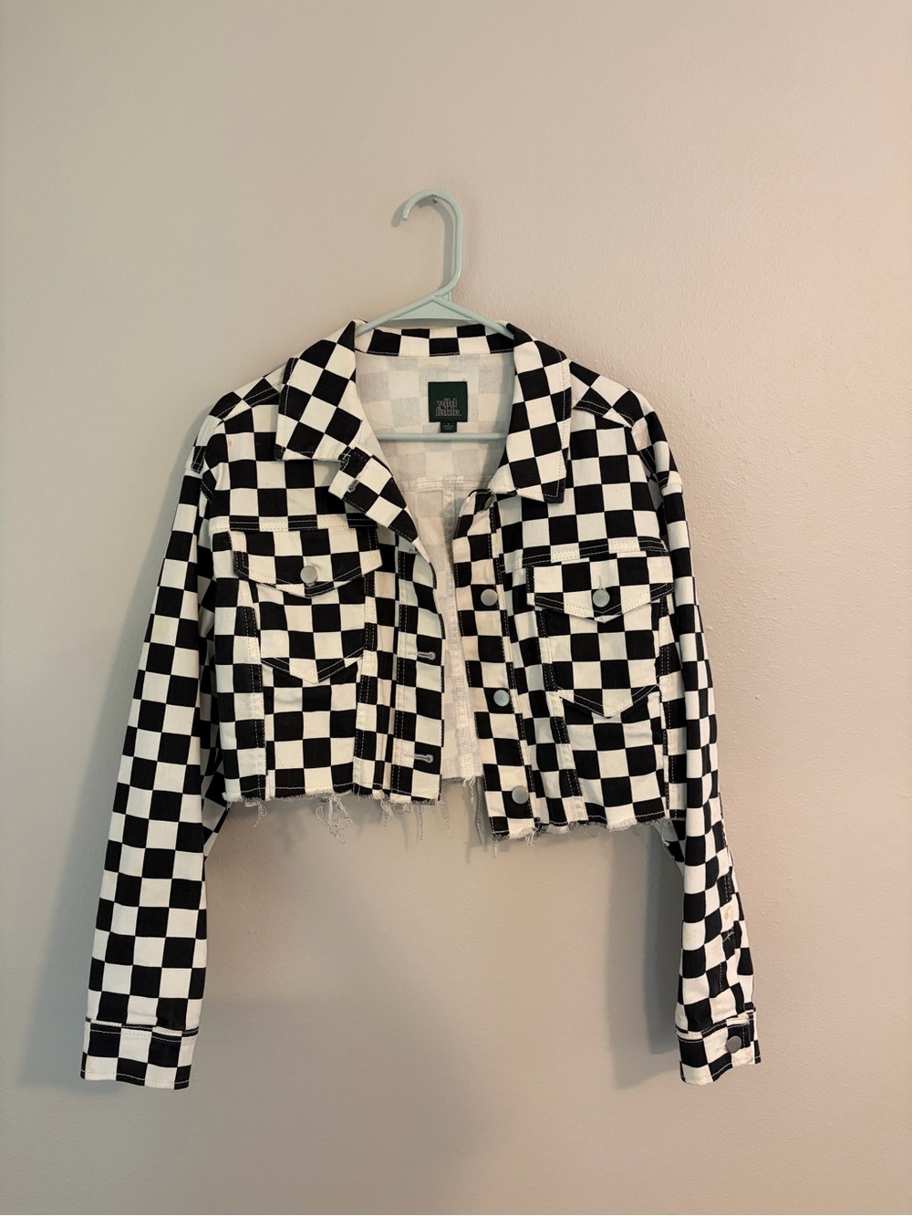 wild fable Black & White Checkered Cropped Jacket